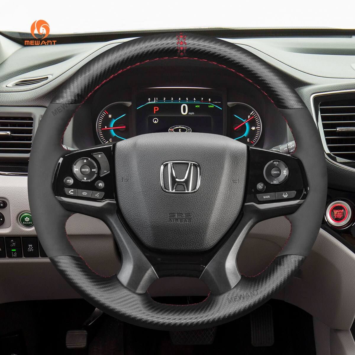 MEWANT Steering Wheel Cover for Honda Pilot Passport Odyssey 2018 - 2022 - Alcantara, Leather, Carbon Fiber, Easy Install, Non - Slip, Best Steering Wheel Cover