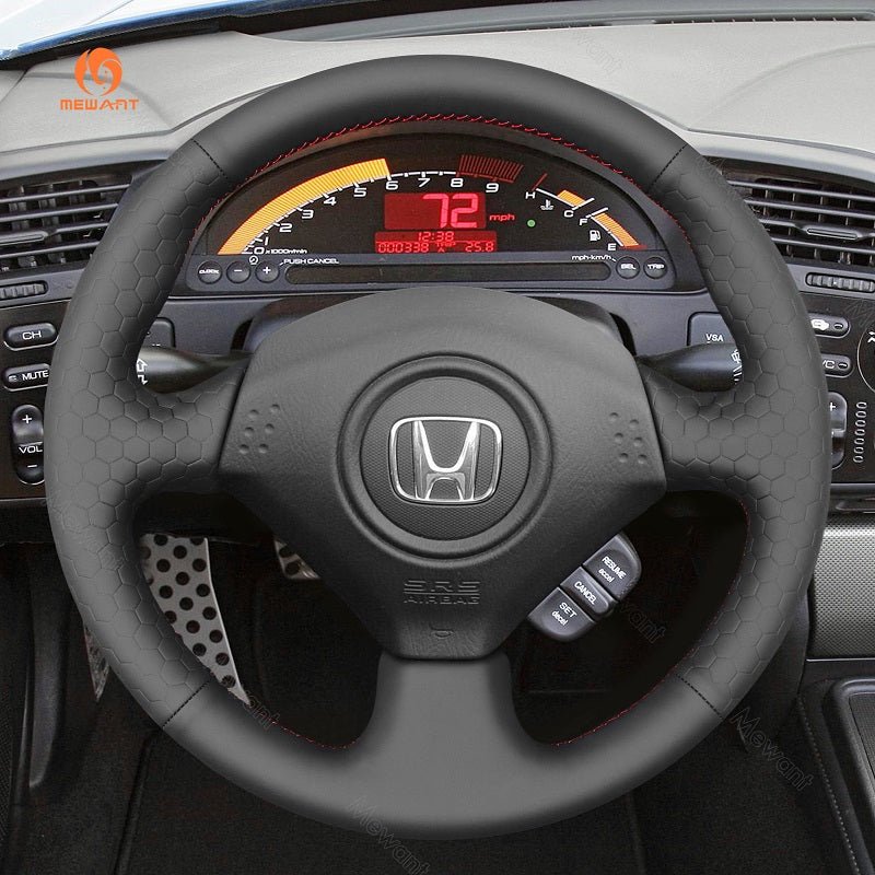 MEWANT Steering Wheel Cover for Honda S2000 2000 - 2009 / Civic (SI) 2002 - 2005 / Insight 2000 - 2006 / for Acura RSX 2002 - 2006 - Alcantara, Leather, Carbon Fiber, Easy Install, Non - Slip, Best Steering Wheel Cover