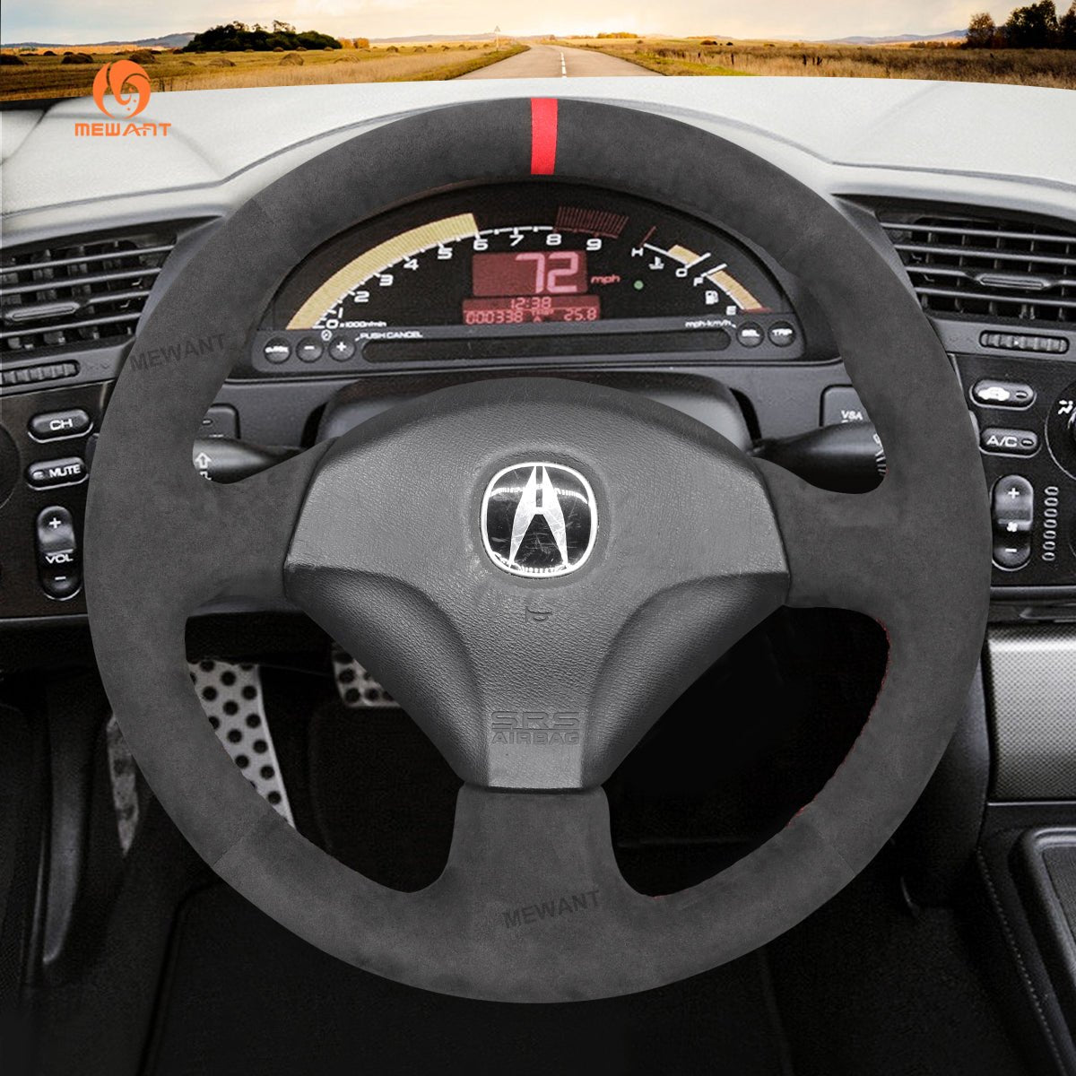 MEWANT Steering Wheel Cover for Honda S2000 2000 - 2009 / Civic (SI) 2002 - 2005 / Insight 2000 - 2006 / for Acura RSX 2002 - 2006 - Alcantara, Leather, Carbon Fiber, Easy Install, Non - Slip, Best Steering Wheel Cover