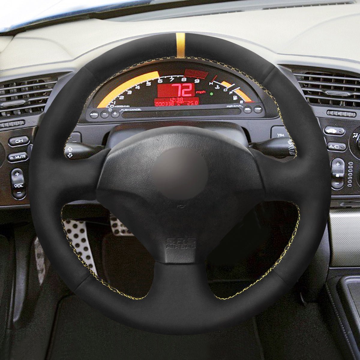 MEWANT Steering Wheel Cover for Honda S2000 2000 - 2009 / Civic (SI) 2002 - 2005 / Insight 2000 - 2006 / for Acura RSX 2002 - 2006 - Alcantara, Leather, Carbon Fiber, Easy Install, Non - Slip, Best Steering Wheel Cover