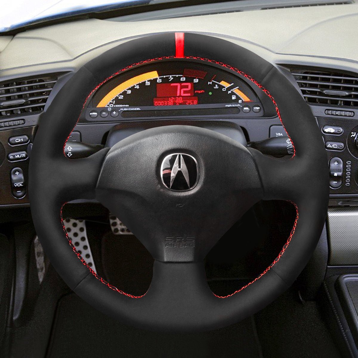 MEWANT Steering Wheel Cover for Honda S2000 2000 - 2009 / Civic (SI) 2002 - 2005 / Insight 2000 - 2006 / for Acura RSX 2002 - 2006 - Alcantara, Leather, Carbon Fiber, Easy Install, Non - Slip, Best Steering Wheel Cover