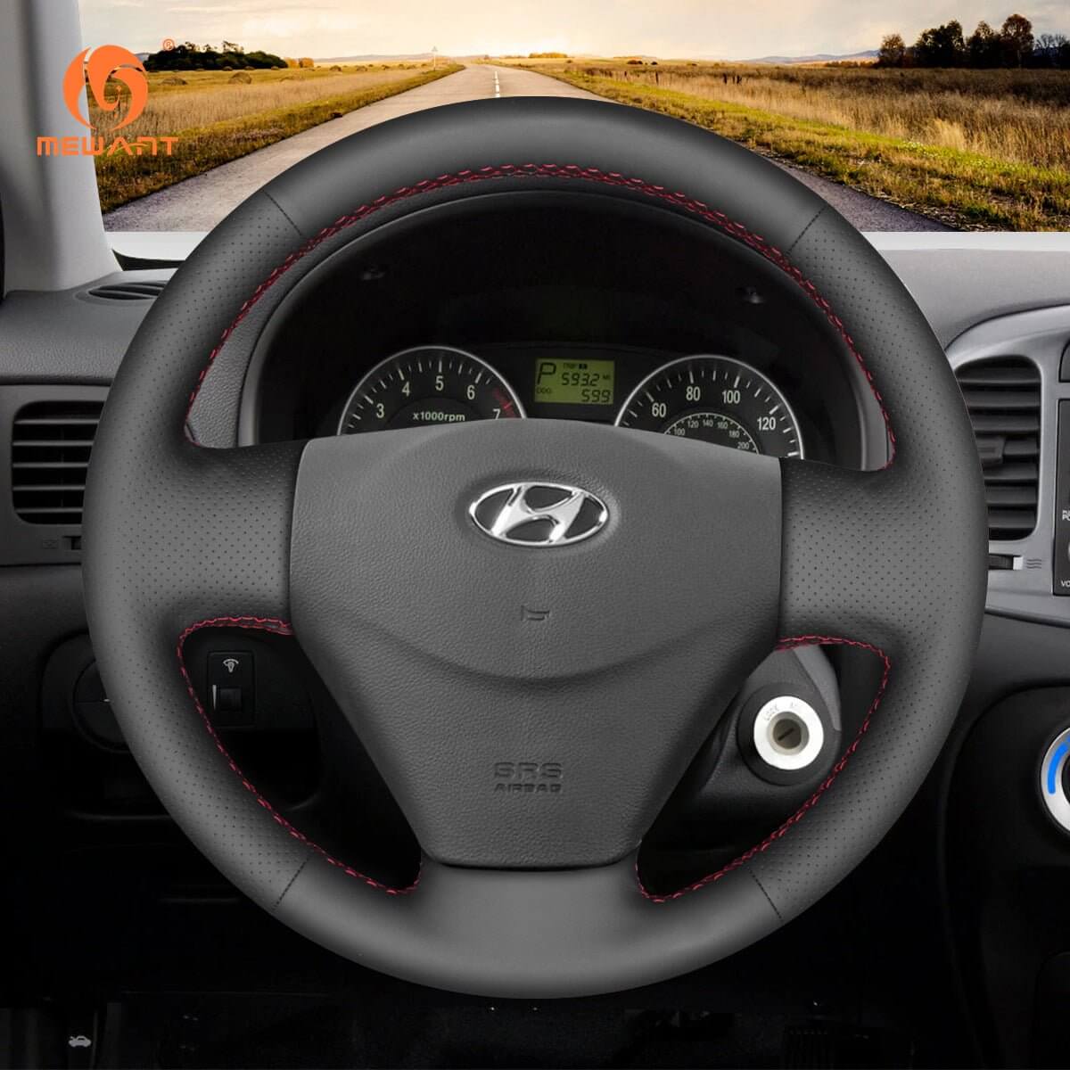 MEWANT Steering Wheel Cover for Hyundai Accent Getz Facelift 2005 - 2011 - Alcantara, Leather, Carbon Fiber, Easy Install, Non - Slip, Best Steering Wheel Cover