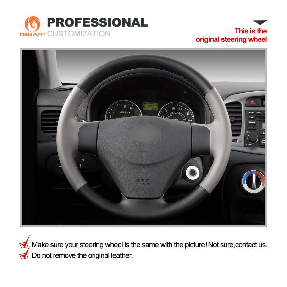 MEWANT Steering Wheel Cover for Hyundai Accent Getz Facelift 2005 - 2011 - Alcantara, Leather, Carbon Fiber, Easy Install, Non - Slip, Best Steering Wheel Cover