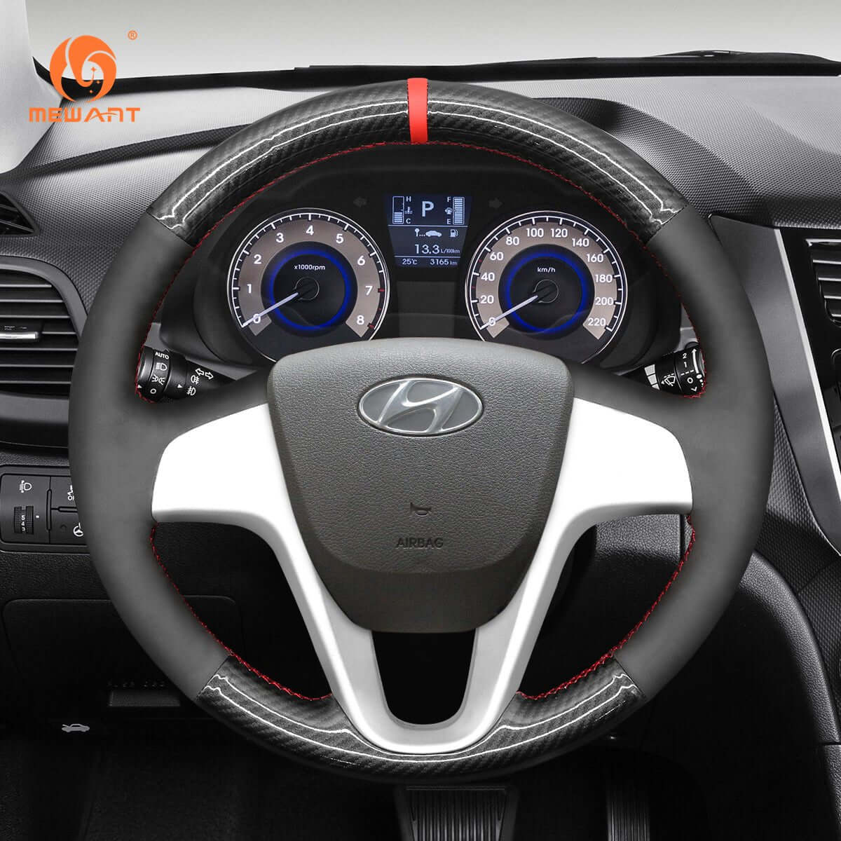 MEWANT Steering Wheel Cover for Hyundai Accent Hyundai i20 2008 - 2019 - Alcantara, Leather, Carbon Fiber, Easy Install, Non - Slip, Best Steering Wheel Cover