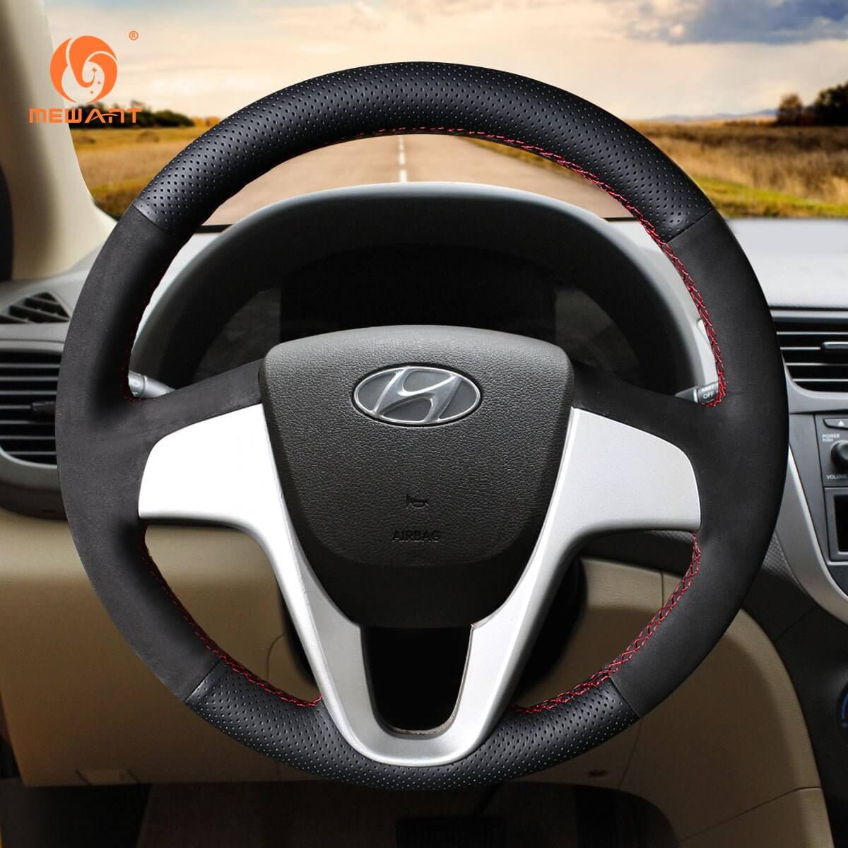 MEWANT Steering Wheel Cover for Hyundai Accent Hyundai i20 2008 - 2019 - Alcantara, Leather, Carbon Fiber, Easy Install, Non - Slip, Best Steering Wheel Cover