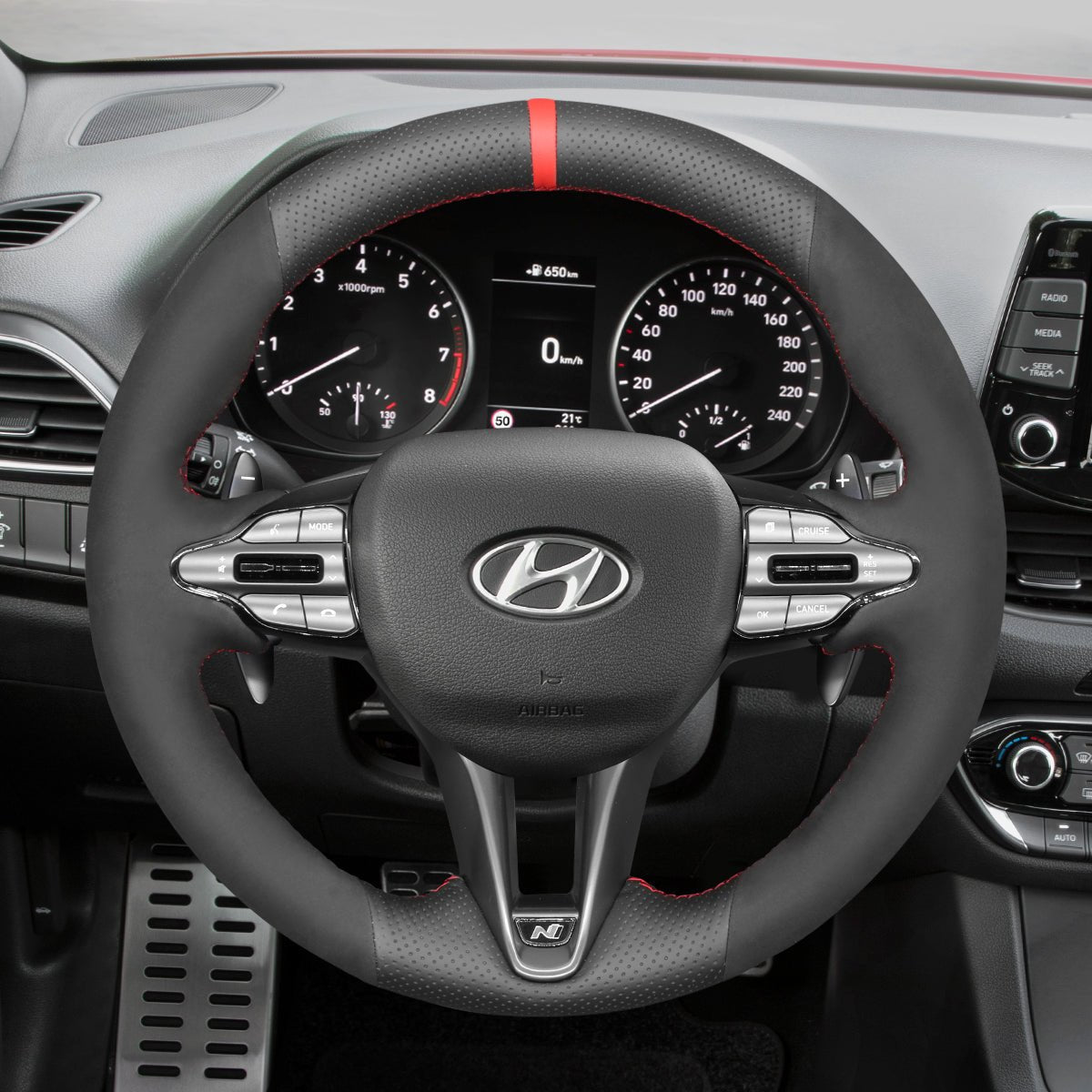 MEWANT Steering Wheel Cover for Hyundai Elantra Elantra Veloster i20 i30 i30 N Line Kona N 2021 - 2024 - Alcantara, Leather, Carbon Fiber, Easy Install, Non - Slip, Best Steering Wheel Cover