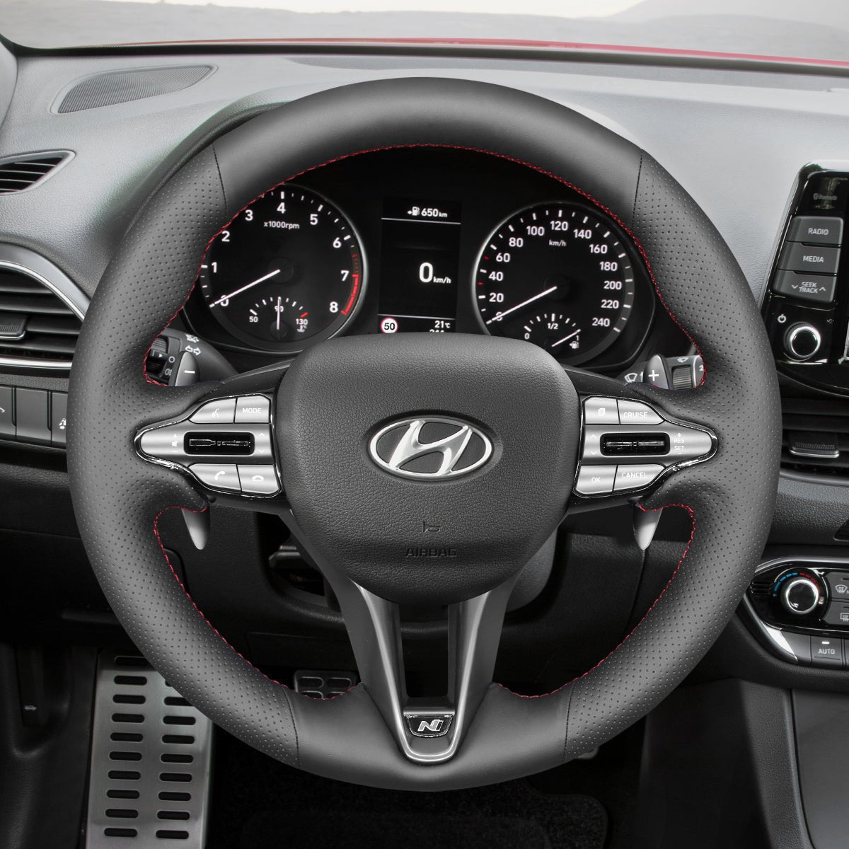 MEWANT Steering Wheel Cover for Hyundai Elantra Elantra Veloster i20 i30 i30 N Line Kona N 2021 - 2024 - Alcantara, Leather, Carbon Fiber, Easy Install, Non - Slip, Best Steering Wheel Cover