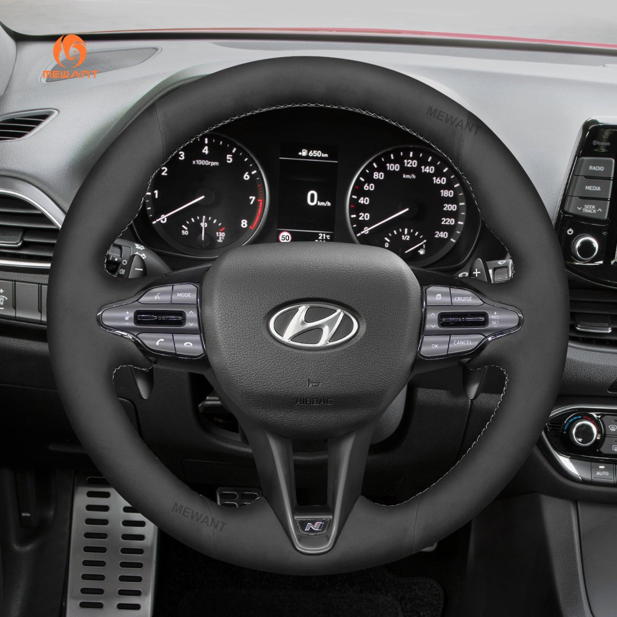 MEWANT Steering Wheel Cover for Hyundai Elantra Elantra Veloster i20 i30 i30 N Line Kona N 2021 - 2024 - Alcantara, Leather, Carbon Fiber, Easy Install, Non - Slip, Best Steering Wheel Cover