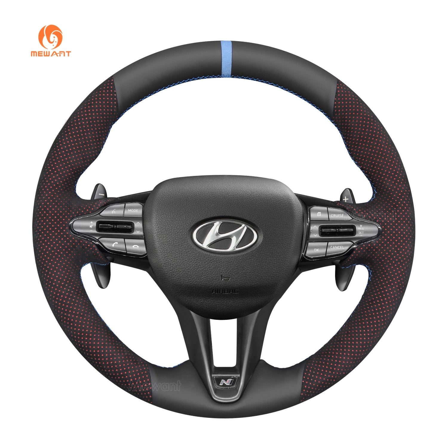 MEWANT Steering Wheel Cover for Hyundai Elantra Elantra Veloster i20 i30 i30 N Line Kona N 2021 - 2024 - Alcantara, Leather, Carbon Fiber, Easy Install, Non - Slip, Best Steering Wheel Cover
