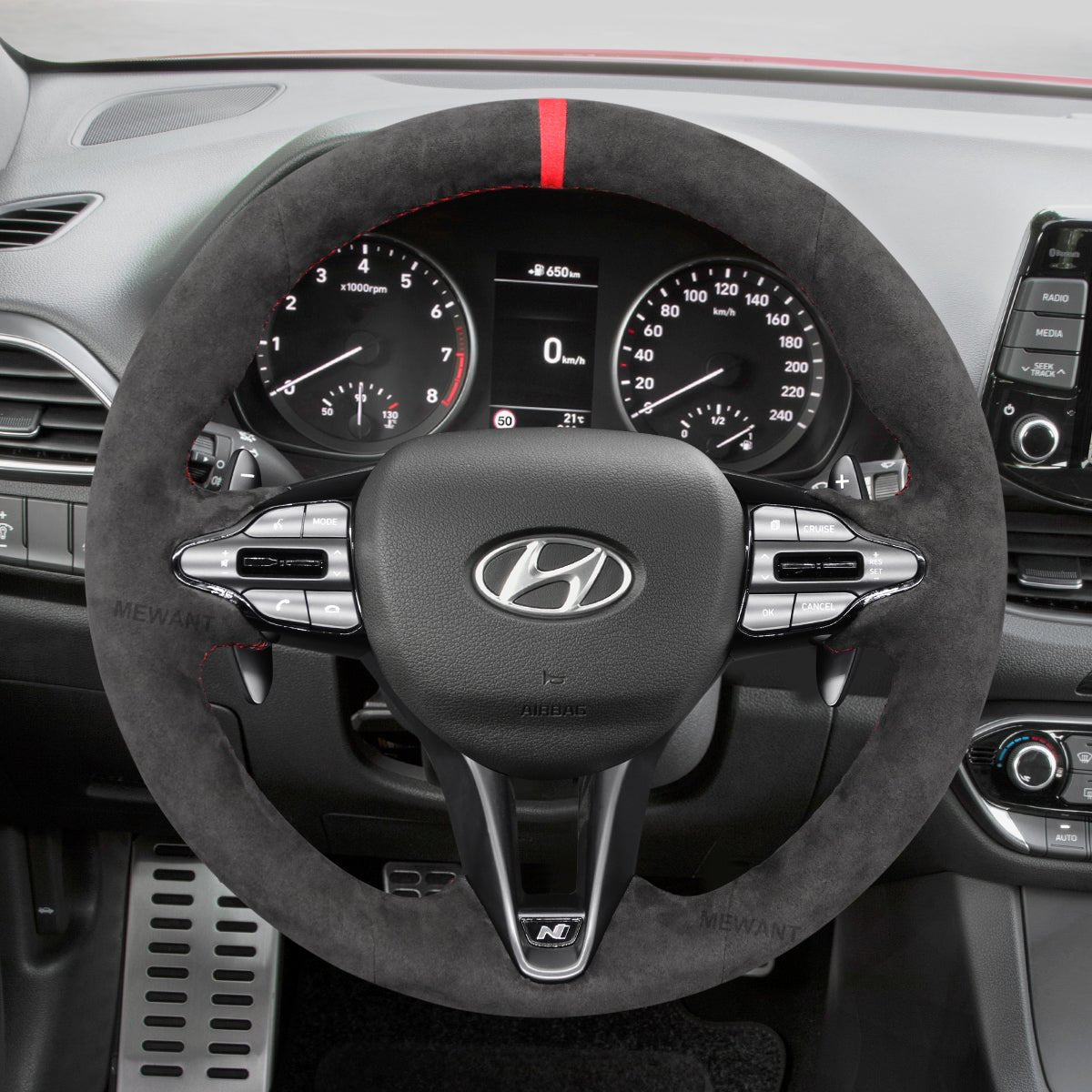 MEWANT Steering Wheel Cover for Hyundai Elantra Elantra Veloster i20 i30 i30 N Line Kona N 2021 - 2024 - Alcantara, Leather, Carbon Fiber, Easy Install, Non - Slip, Best Steering Wheel Cover
