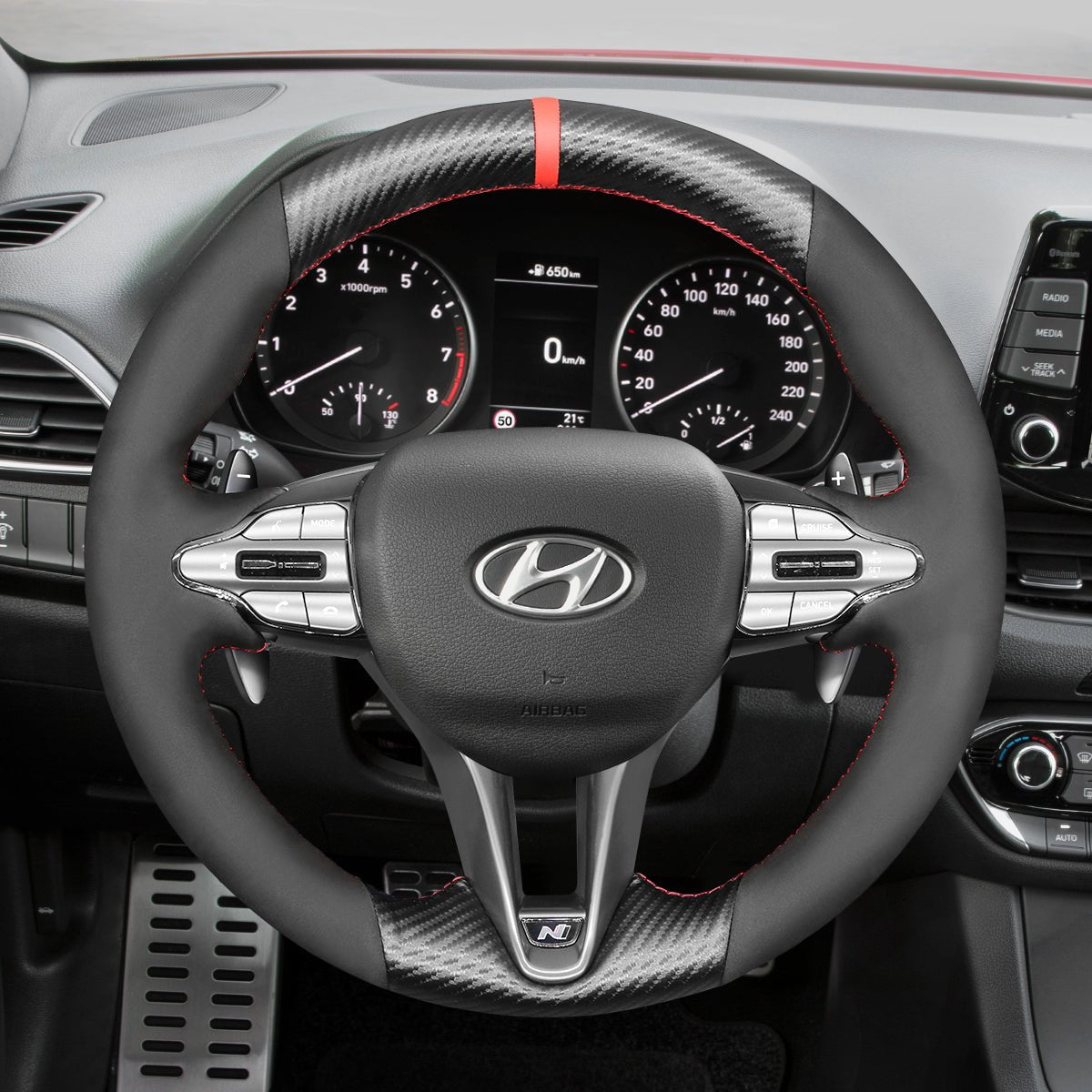 MEWANT Steering Wheel Cover for Hyundai Elantra Elantra Veloster i20 i30 i30 N Line Kona N 2021 - 2024 - Alcantara, Leather, Carbon Fiber, Easy Install, Non - Slip, Best Steering Wheel Cover