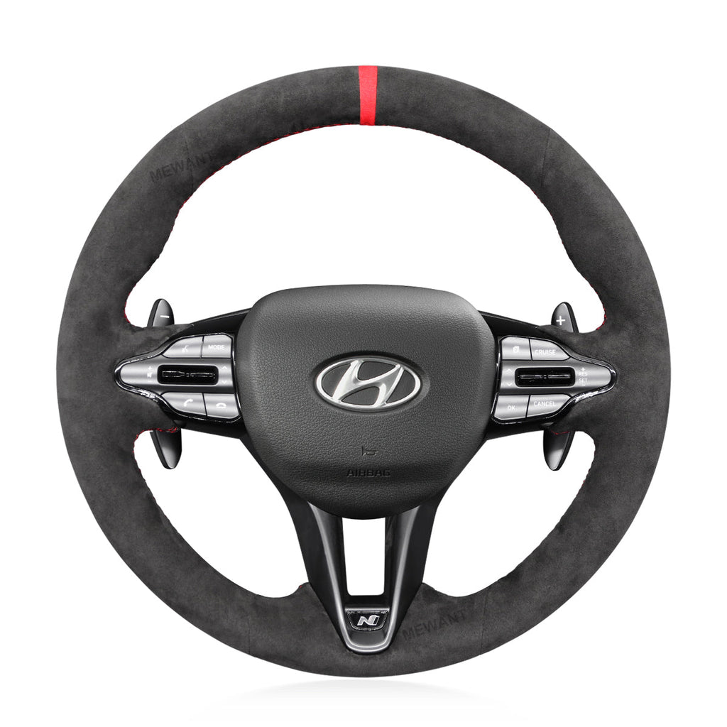 MEWANT Steering Wheel Cover for Hyundai Elantra Elantra Veloster i20 i30 i30 N Line Kona N 2021 - 2024 - Alcantara, Leather, Carbon Fiber, Easy Install, Non - Slip, Best Steering Wheel Cover