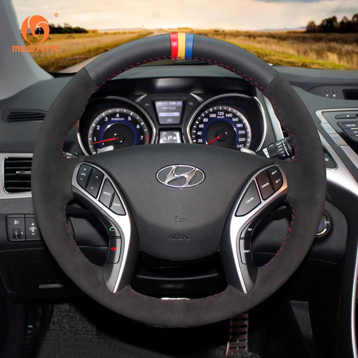 MEWANT Steering Wheel Cover for Hyundai Elantra GT Coupe i30 2012 - 2017 - Alcantara, Leather, Carbon Fiber, Easy Install, Non - Slip, Best Steering Wheel Cover