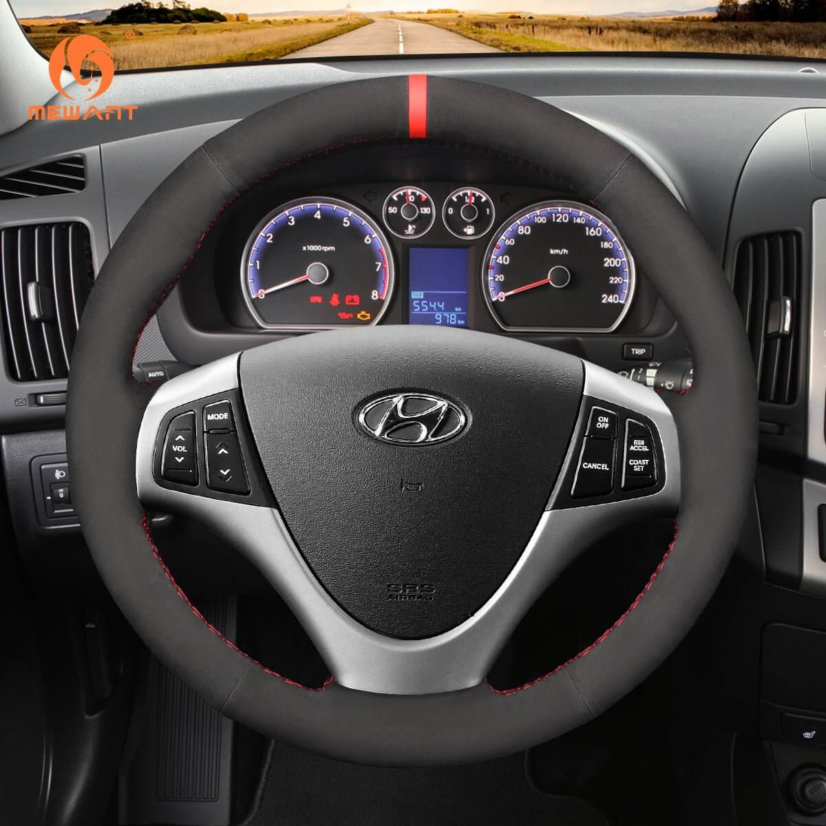 MEWANT Steering Wheel Cover for Hyundai Elantra Touring 2007 - 2012 - Alcantara, Leather, Carbon Fiber, Easy Install, Non - Slip, Best Steering Wheel Cover