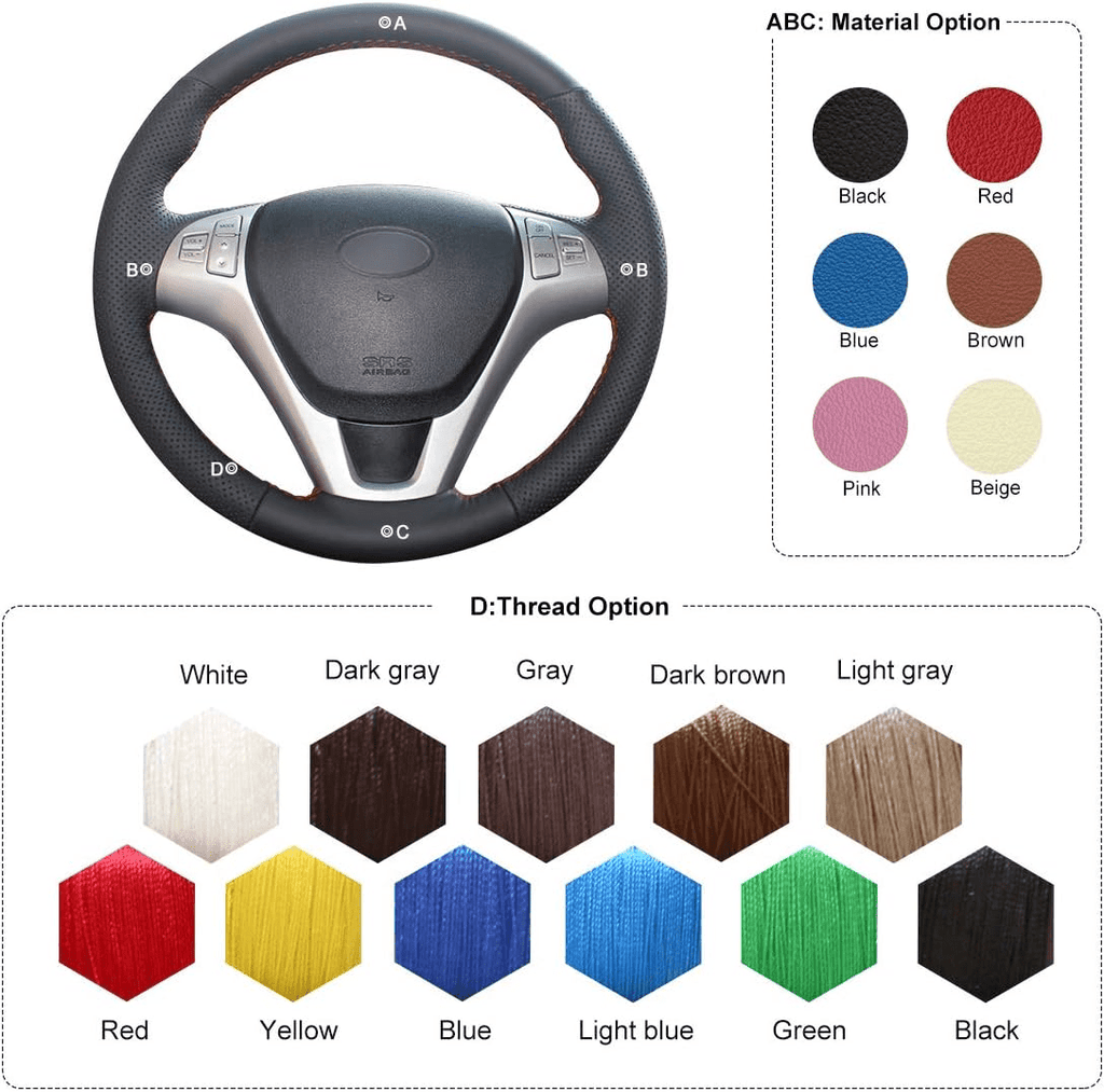 MEWANT Steering Wheel Cover for Hyundai Genesis Coupe 2010 - 2016 - Alcantara, Leather, Carbon Fiber, Easy Install, Non - Slip, Best Steering Wheel Cover