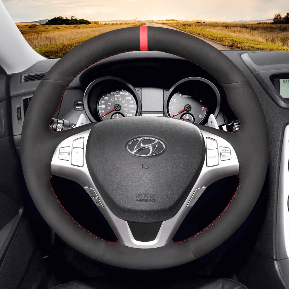 MEWANT Steering Wheel Cover for Hyundai Genesis Coupe 2010 - 2016 - Alcantara, Leather, Carbon Fiber, Easy Install, Non - Slip, Best Steering Wheel Cover