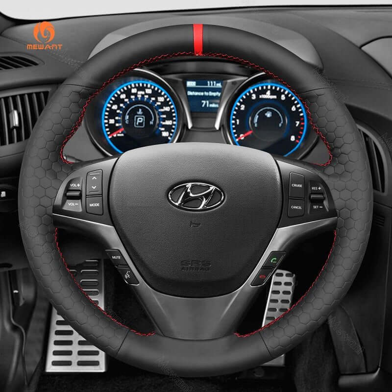 MEWANT Steering Wheel Cover for Hyundai Genesis Coupe 2010 - 2016 - Alcantara, Leather, Carbon Fiber, Easy Install, Non - Slip, Best Steering Wheel Cover