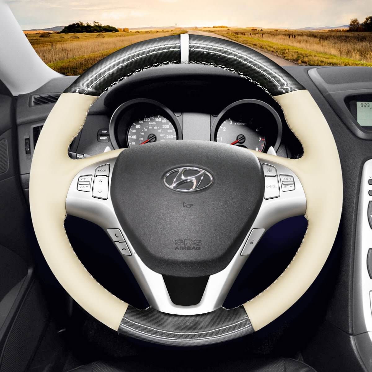 MEWANT Steering Wheel Cover for Hyundai Genesis Coupe 2010 - 2016 - Alcantara, Leather, Carbon Fiber, Easy Install, Non - Slip, Best Steering Wheel Cover