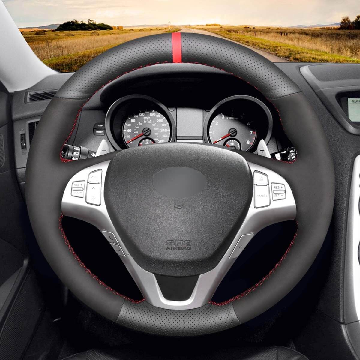 MEWANT Steering Wheel Cover for Hyundai Genesis Coupe 2010 - 2016 - Alcantara, Leather, Carbon Fiber, Easy Install, Non - Slip, Best Steering Wheel Cover