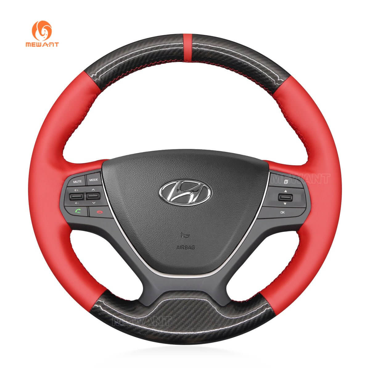 MEWANT Steering Wheel Cover for Hyundai i10 i20 2013 - 2020 - Alcantara, Leather, Carbon Fiber, Easy Install, Non - Slip, Best Steering Wheel Cover