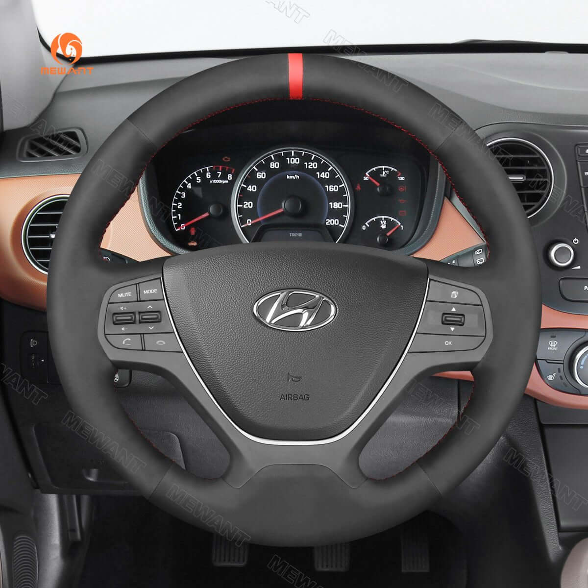 MEWANT Steering Wheel Cover for Hyundai i10 i20 2013 - 2020 - Alcantara, Leather, Carbon Fiber, Easy Install, Non - Slip, Best Steering Wheel Cover
