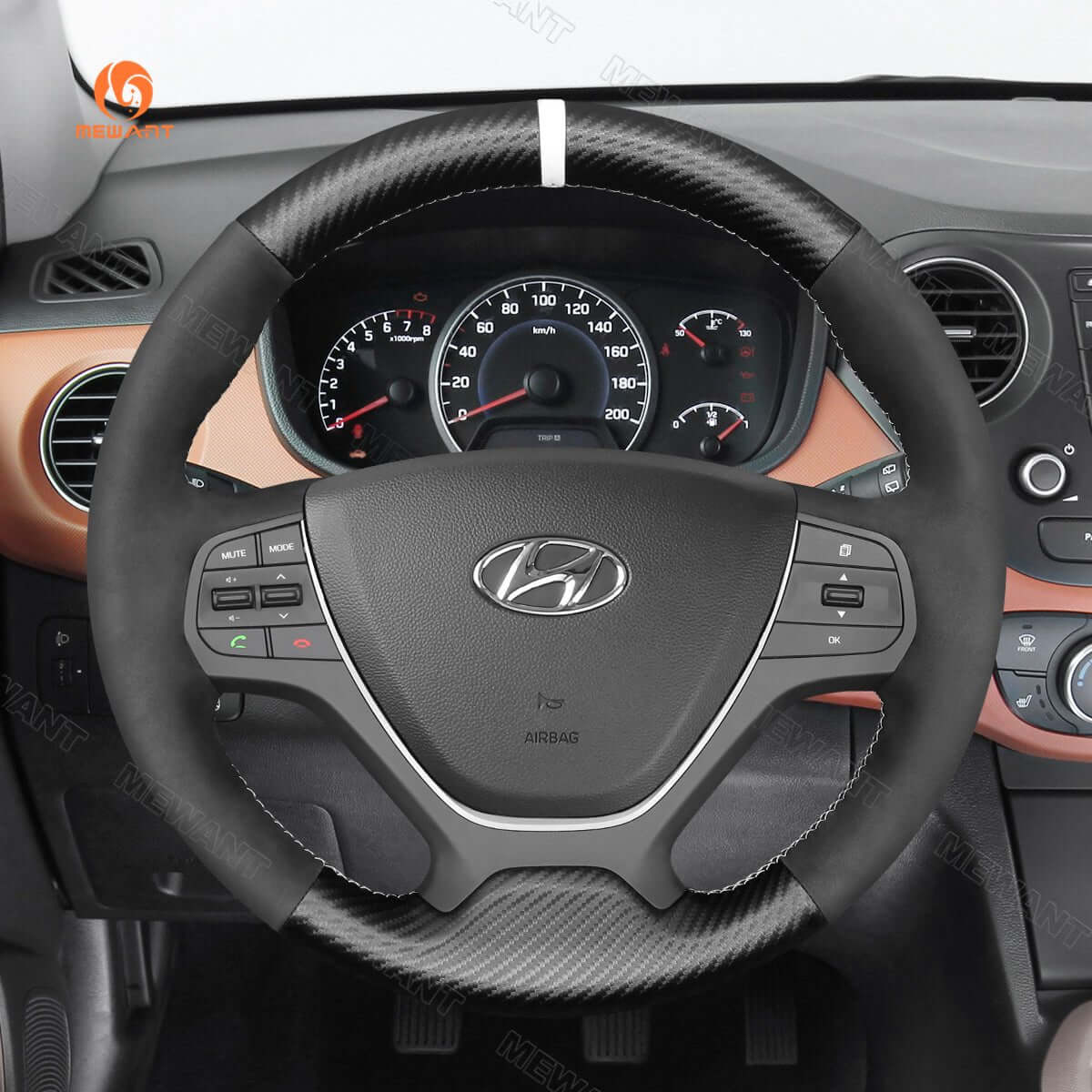 MEWANT Steering Wheel Cover for Hyundai i10 i20 2013 - 2020 - Alcantara, Leather, Carbon Fiber, Easy Install, Non - Slip, Best Steering Wheel Cover