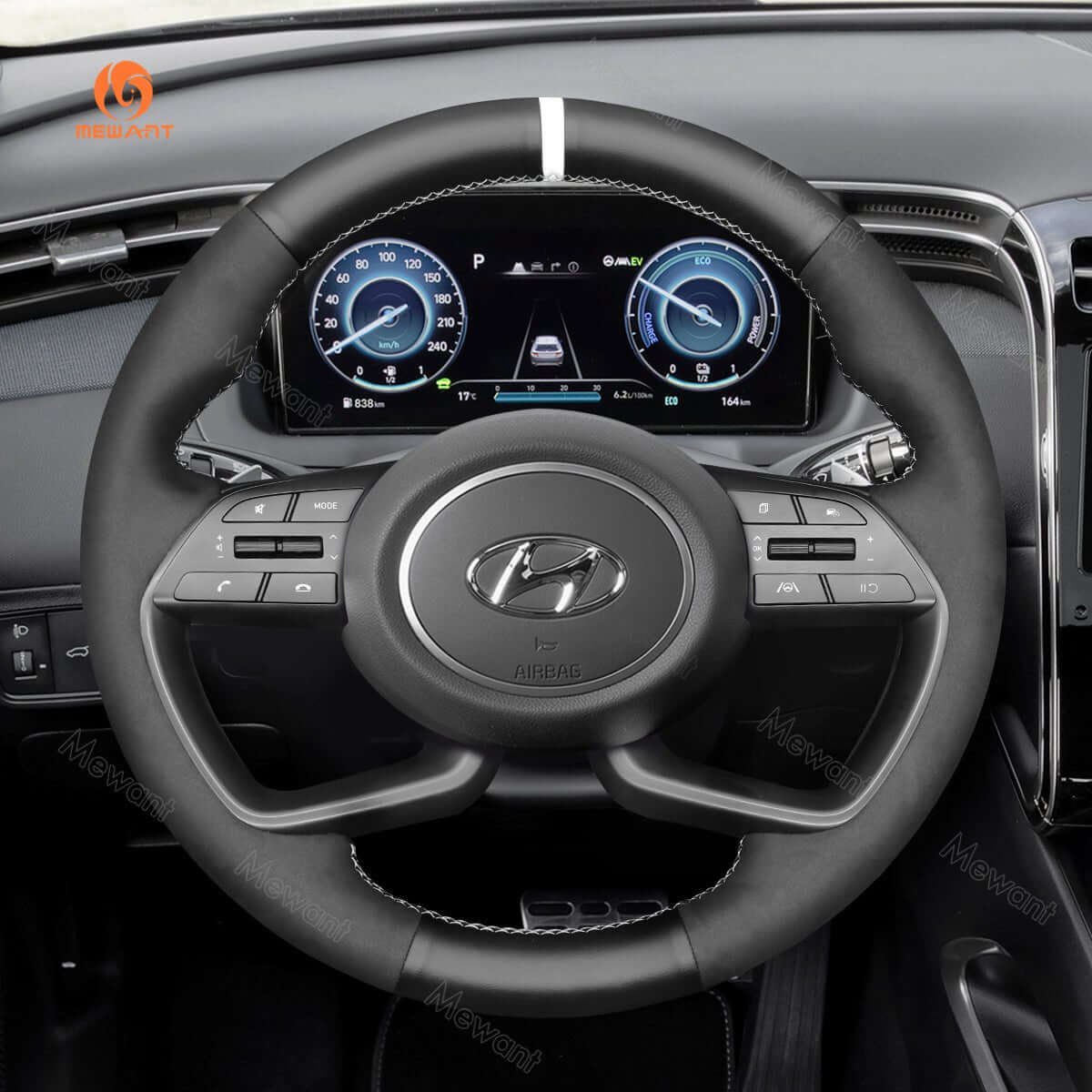 MEWANT Steering Wheel Cover for Hyundai i20 III 2020 - 2023 Bayon 2021 - 2024 - Alcantara, Leather, Carbon Fiber, Easy Install, Non - Slip, Best Steering Wheel Cover