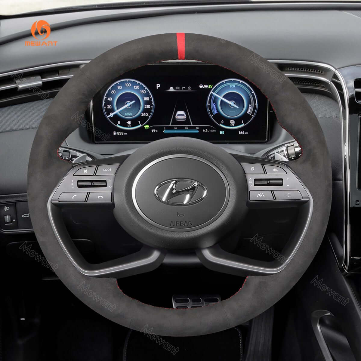 MEWANT Steering Wheel Cover for Hyundai i20 III 2020 - 2023 Bayon 2021 - 2024 - Alcantara, Leather, Carbon Fiber, Easy Install, Non - Slip, Best Steering Wheel Cover