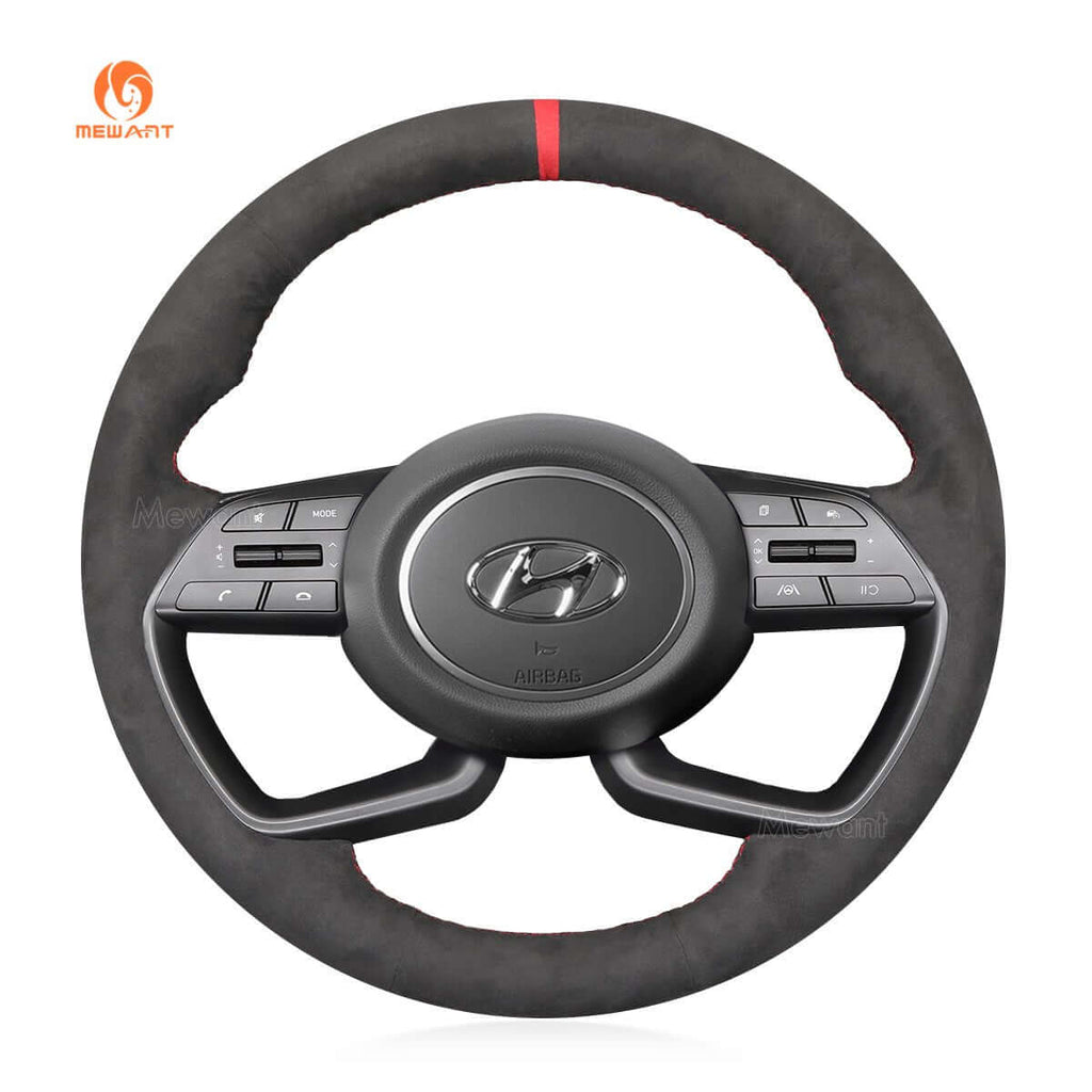 MEWANT Steering Wheel Cover for Hyundai i20 III 2020 - 2023 Bayon 2021 - 2024 - Alcantara, Leather, Carbon Fiber, Easy Install, Non - Slip, Best Steering Wheel Cover