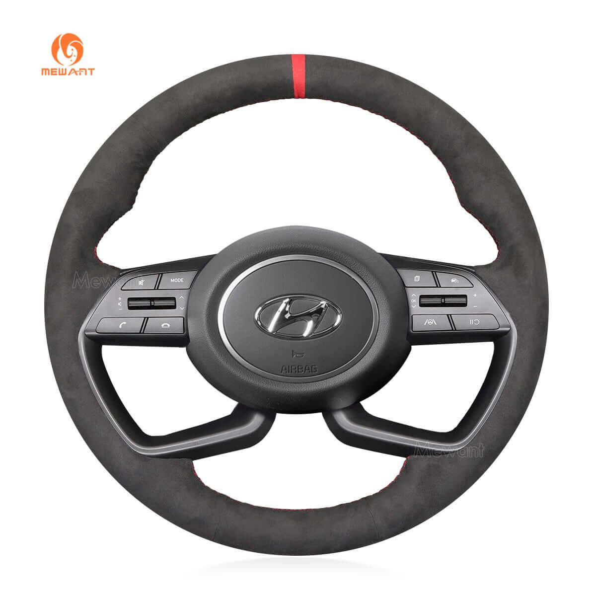 MEWANT Steering Wheel Cover for Hyundai i20 III 2020 - 2023 Bayon 2021 - 2024 - Alcantara, Leather, Carbon Fiber, Easy Install, Non - Slip, Best Steering Wheel Cover
