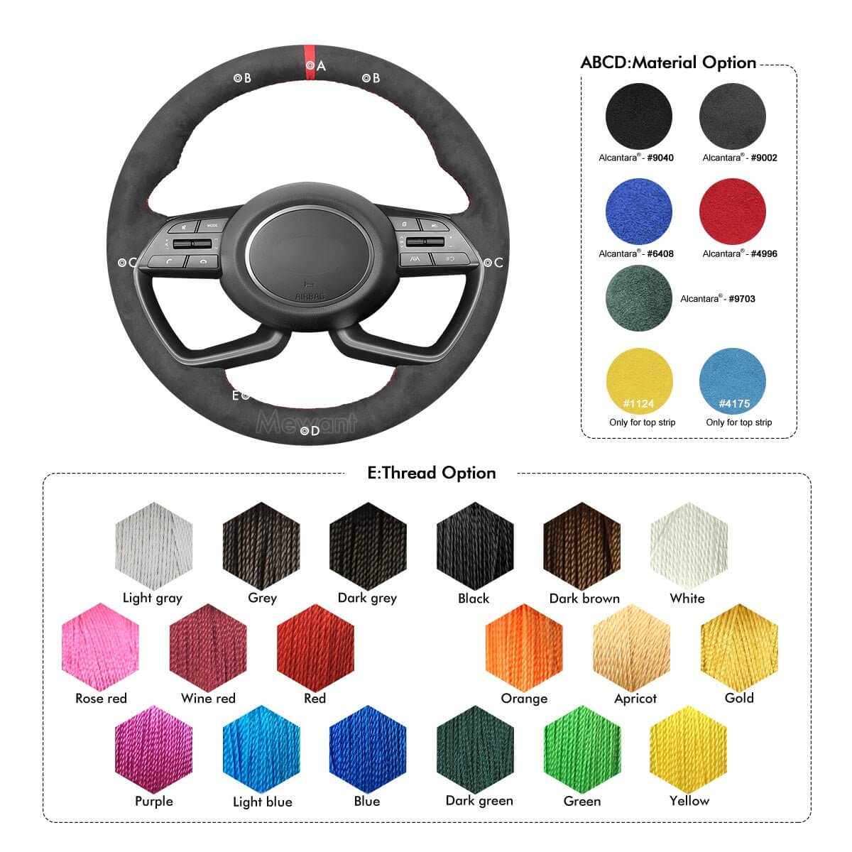 MEWANT Steering Wheel Cover for Hyundai i20 III 2020 - 2023 Bayon 2021 - 2024 - Alcantara, Leather, Carbon Fiber, Easy Install, Non - Slip, Best Steering Wheel Cover