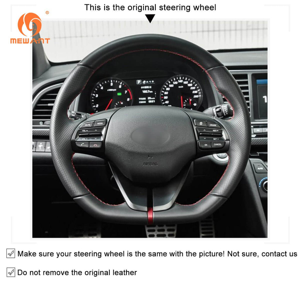 MEWANT Steering Wheel Cover for Hyundai Ioniq Elantra VI Sport|SR Turbo 2015 - 2022 - Alcantara, Leather, Carbon Fiber, Easy Install, Non - Slip, Best Steering Wheel Cover