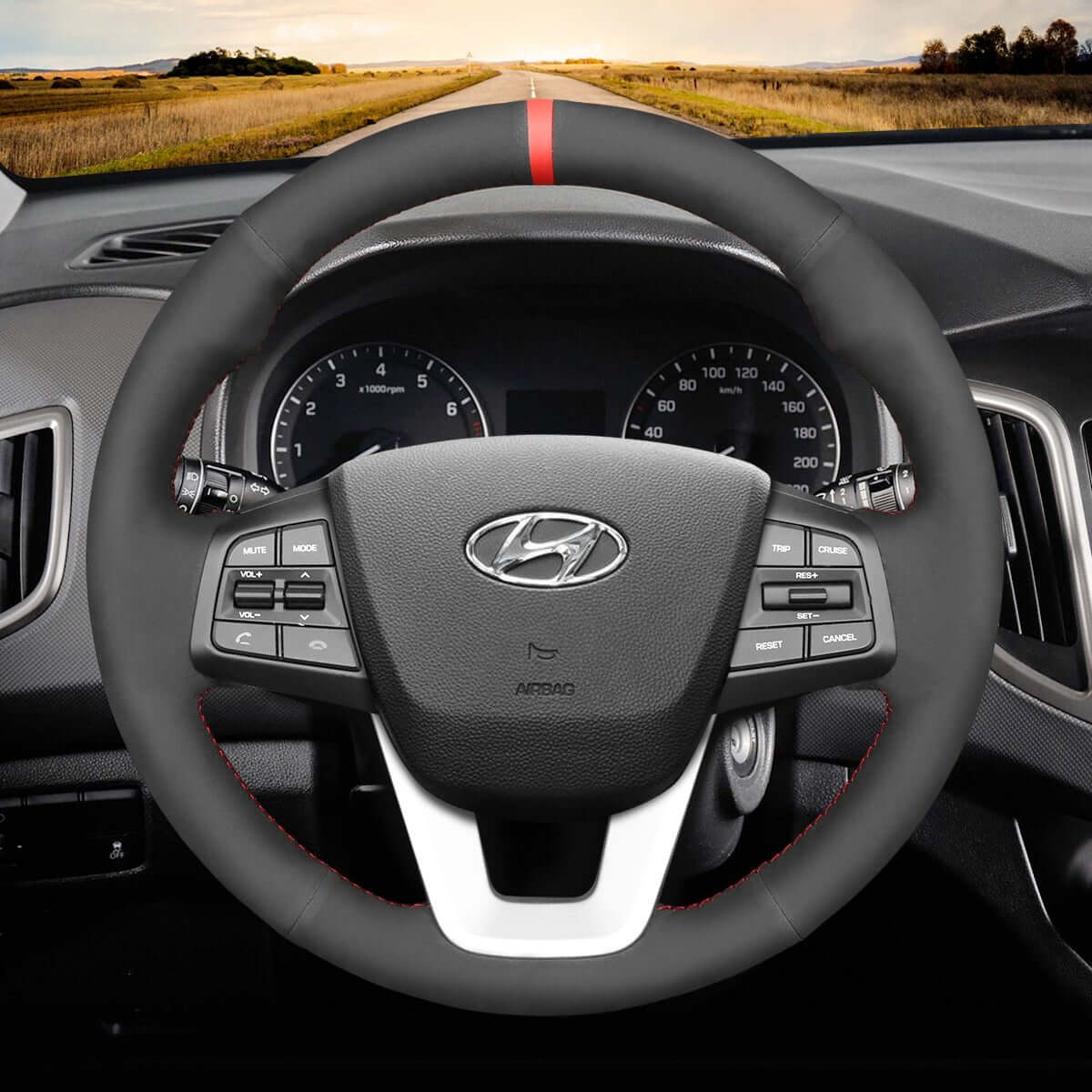 MEWANT Steering Wheel Cover for Hyundai ix25 Creta 2014 - 2017 - Alcantara, Leather, Carbon Fiber, Easy Install, Non - Slip, Best Steering Wheel Cover
