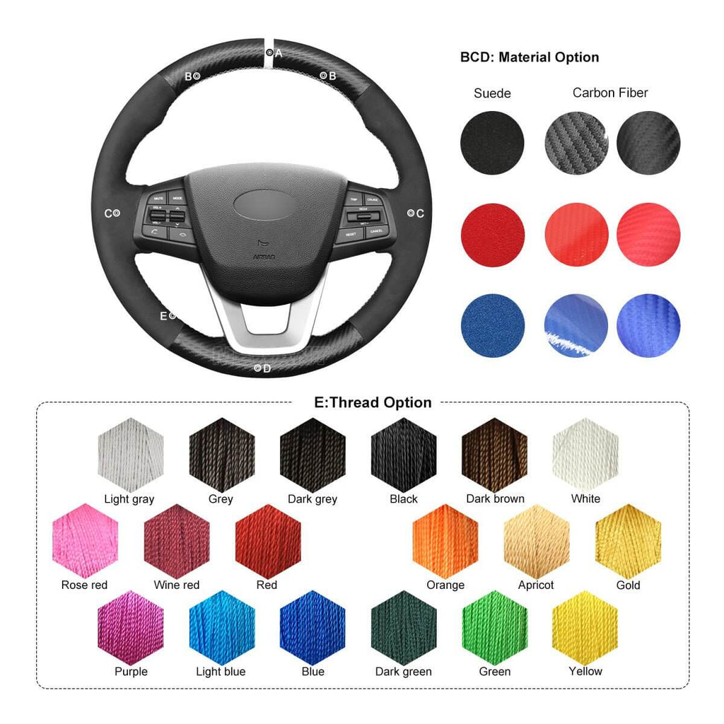 MEWANT Steering Wheel Cover for Hyundai ix25 Creta 2014 - 2017 - Alcantara, Leather, Carbon Fiber, Easy Install, Non - Slip, Best Steering Wheel Cover