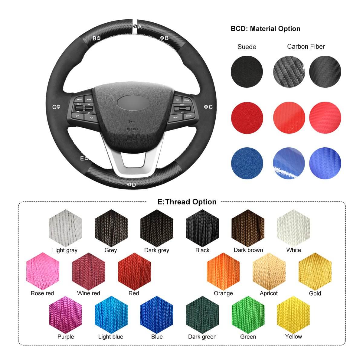 MEWANT Steering Wheel Cover for Hyundai ix25 Creta 2014 - 2017 - Alcantara, Leather, Carbon Fiber, Easy Install, Non - Slip, Best Steering Wheel Cover