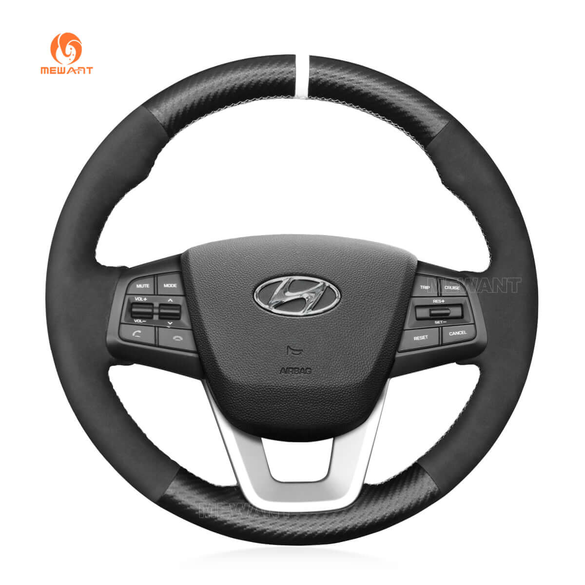 MEWANT Steering Wheel Cover for Hyundai ix25 Creta 2014 - 2017 - Alcantara, Leather, Carbon Fiber, Easy Install, Non - Slip, Best Steering Wheel Cover