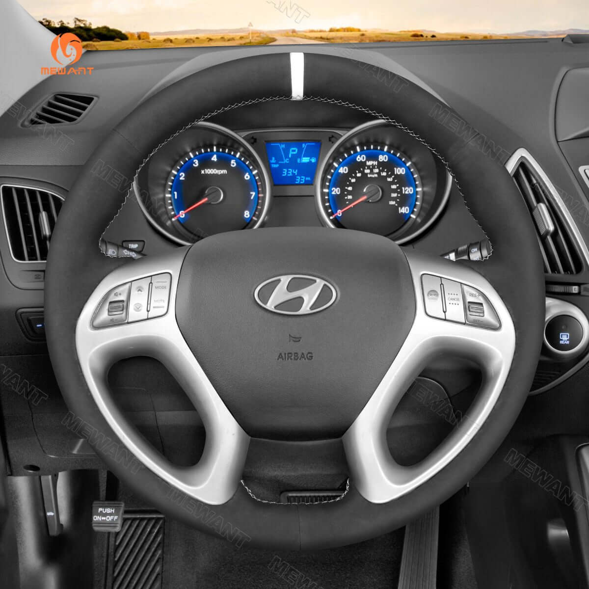 MEWANT Steering Wheel Cover for Hyundai ix35 2010 - 2016 - Alcantara, Leather, Carbon Fiber, Easy Install, Non - Slip, Best Steering Wheel Cover