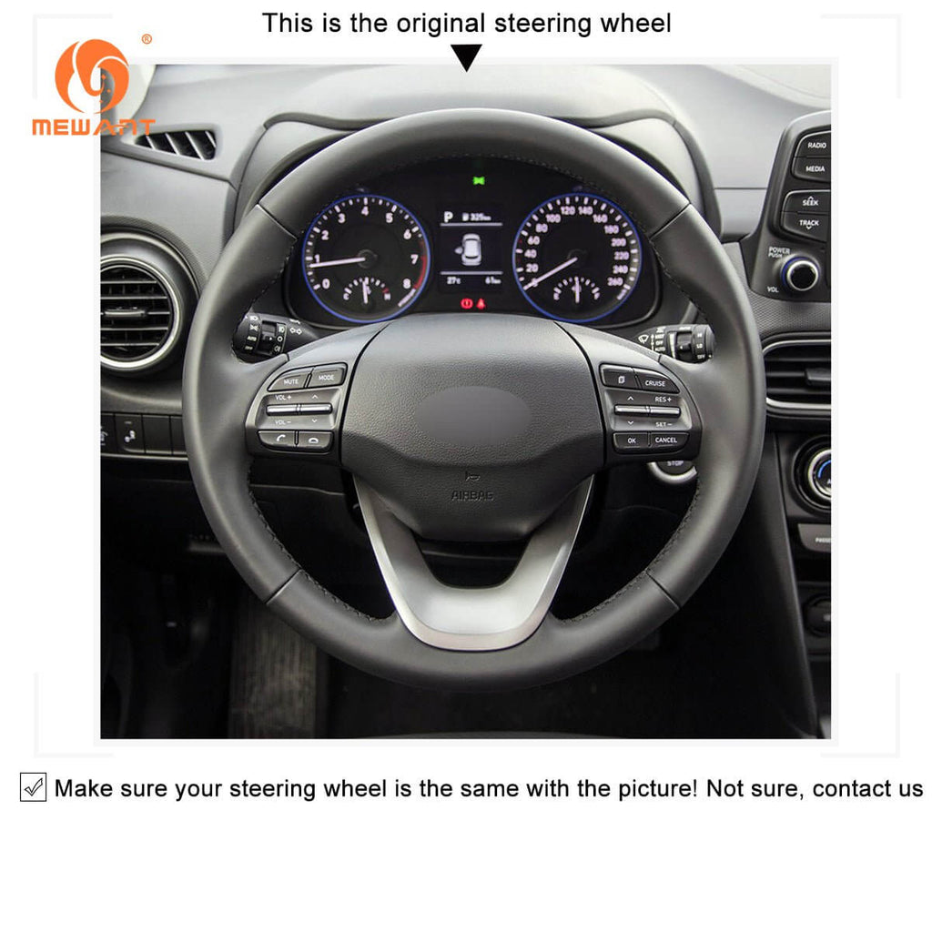 MEWANT Steering Wheel Cover for Hyundai Kona 2017 - 2023 - Alcantara, Leather, Carbon Fiber, Easy Install, Non - Slip, Best Steering Wheel Cover
