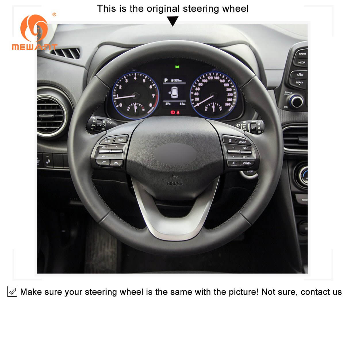 MEWANT Steering Wheel Cover for Hyundai Kona 2017 - 2023 - Alcantara, Leather, Carbon Fiber, Easy Install, Non - Slip, Best Steering Wheel Cover