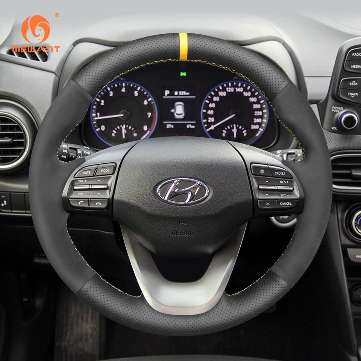 MEWANT Steering Wheel Cover for Hyundai Kona 2017 - 2023 - Alcantara, Leather, Carbon Fiber, Easy Install, Non - Slip, Best Steering Wheel Cover