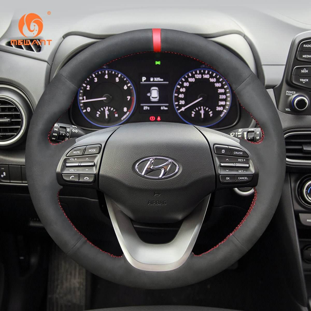 MEWANT Steering Wheel Cover for Hyundai Kona 2017 - 2023 - Alcantara, Leather, Carbon Fiber, Easy Install, Non - Slip, Best Steering Wheel Cover