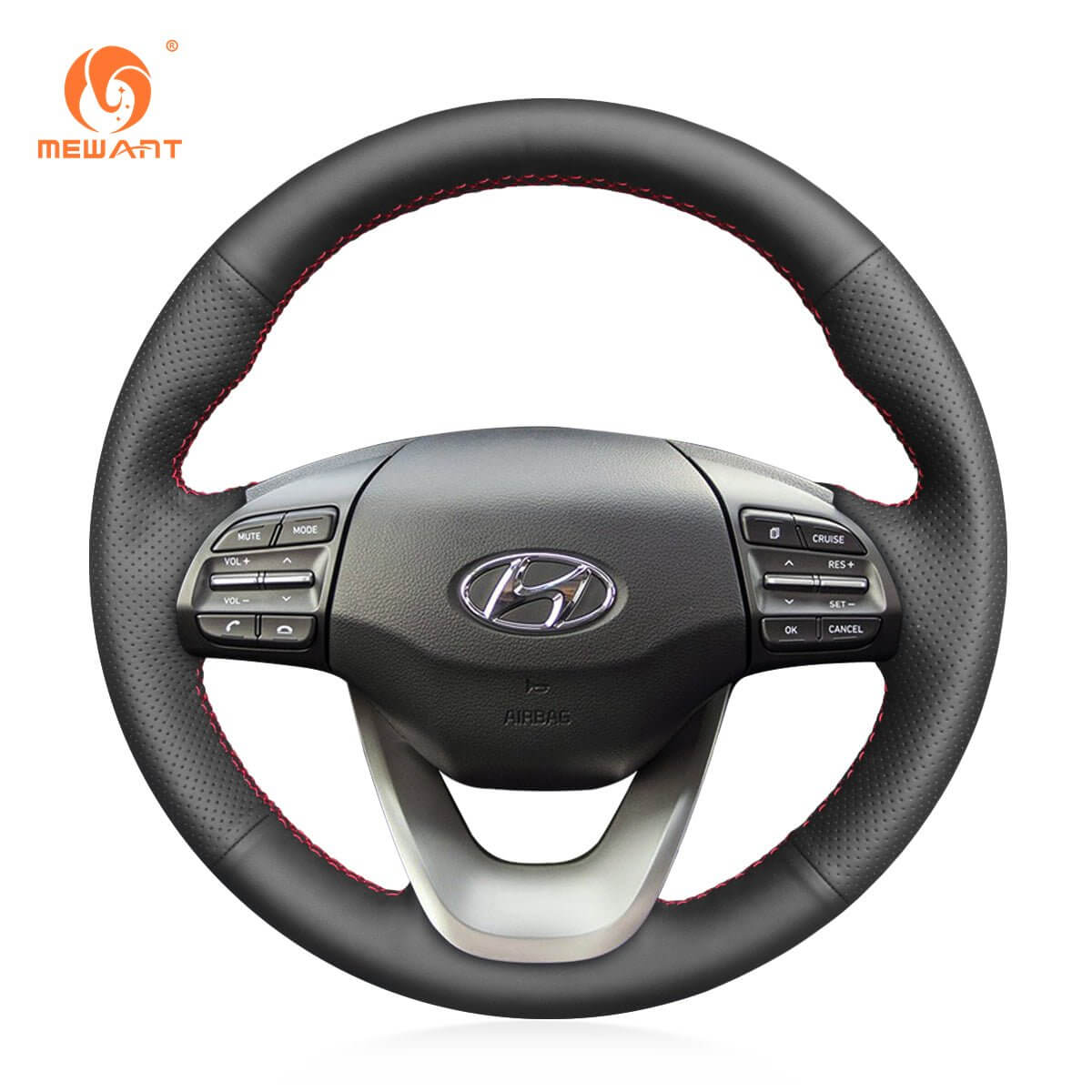 MEWANT Steering Wheel Cover for Hyundai Kona 2017 - 2023 - Alcantara, Leather, Carbon Fiber, Easy Install, Non - Slip, Best Steering Wheel Cover