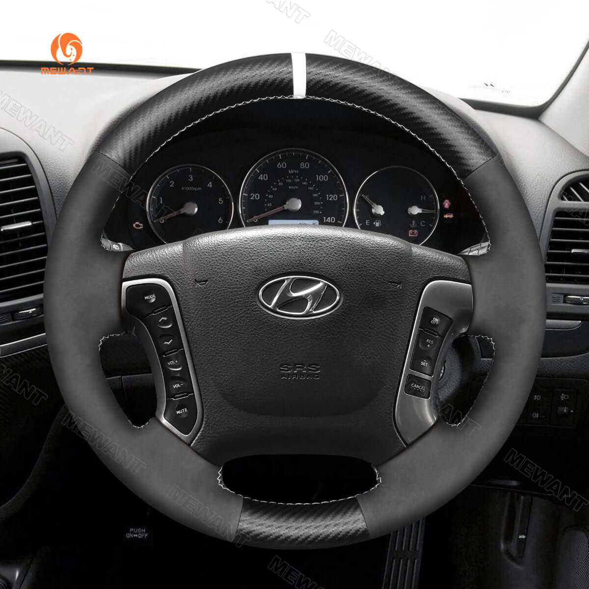 MEWANT Steering Wheel Cover for Hyundai Santa Fe 2007 - 2012 - Alcantara, Leather, Carbon Fiber, Easy Install, Non - Slip, Best Steering Wheel Cover