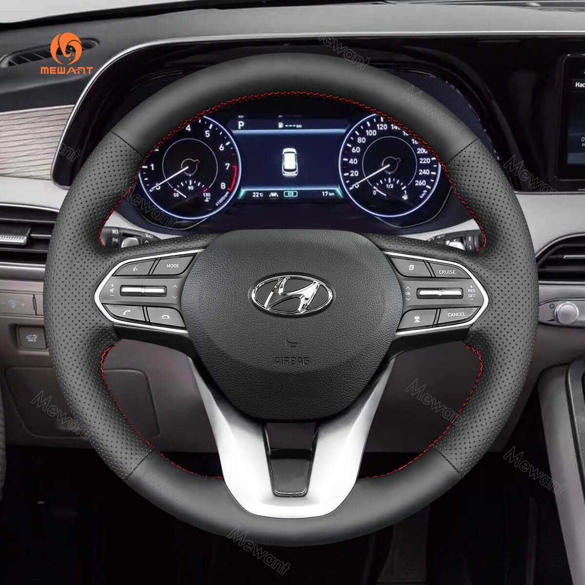MEWANT Steering Wheel Cover for Hyundai Santa Fe IV Palisade 2018 - 2023 - Alcantara, Leather, Carbon Fiber, Easy Install, Non - Slip, Best Steering Wheel Cover
