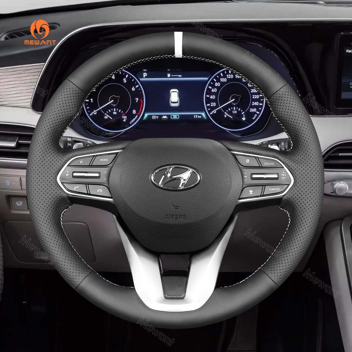 MEWANT Steering Wheel Cover for Hyundai Santa Fe IV Palisade 2018 - 2023 - Alcantara, Leather, Carbon Fiber, Easy Install, Non - Slip, Best Steering Wheel Cover