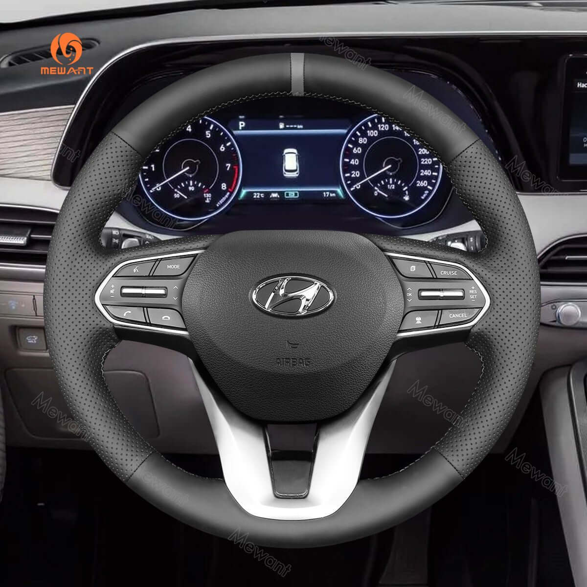 MEWANT Steering Wheel Cover for Hyundai Santa Fe IV Palisade 2018 - 2023 - Alcantara, Leather, Carbon Fiber, Easy Install, Non - Slip, Best Steering Wheel Cover