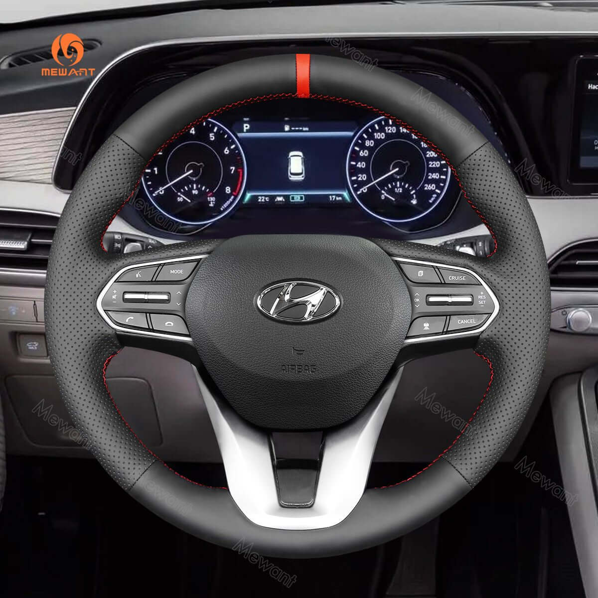 MEWANT Steering Wheel Cover for Hyundai Santa Fe IV Palisade 2018 - 2023 - Alcantara, Leather, Carbon Fiber, Easy Install, Non - Slip, Best Steering Wheel Cover