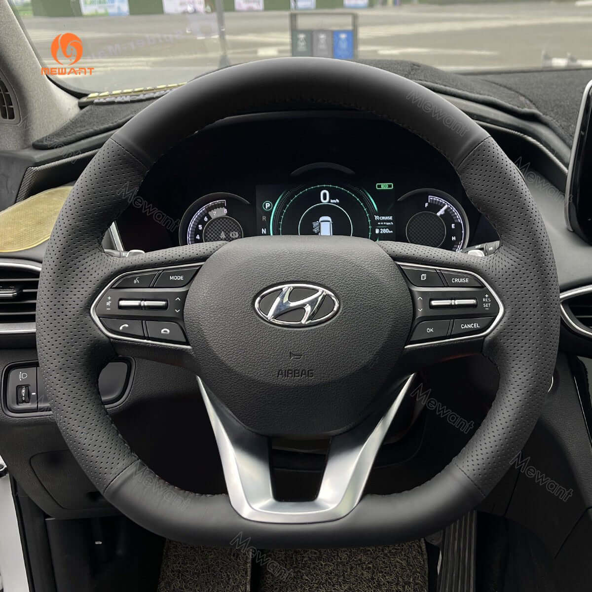 MEWANT Steering Wheel Cover for Hyundai Santa Fe IV Palisade 2018 - 2023 - Alcantara, Leather, Carbon Fiber, Easy Install, Non - Slip, Best Steering Wheel Cover