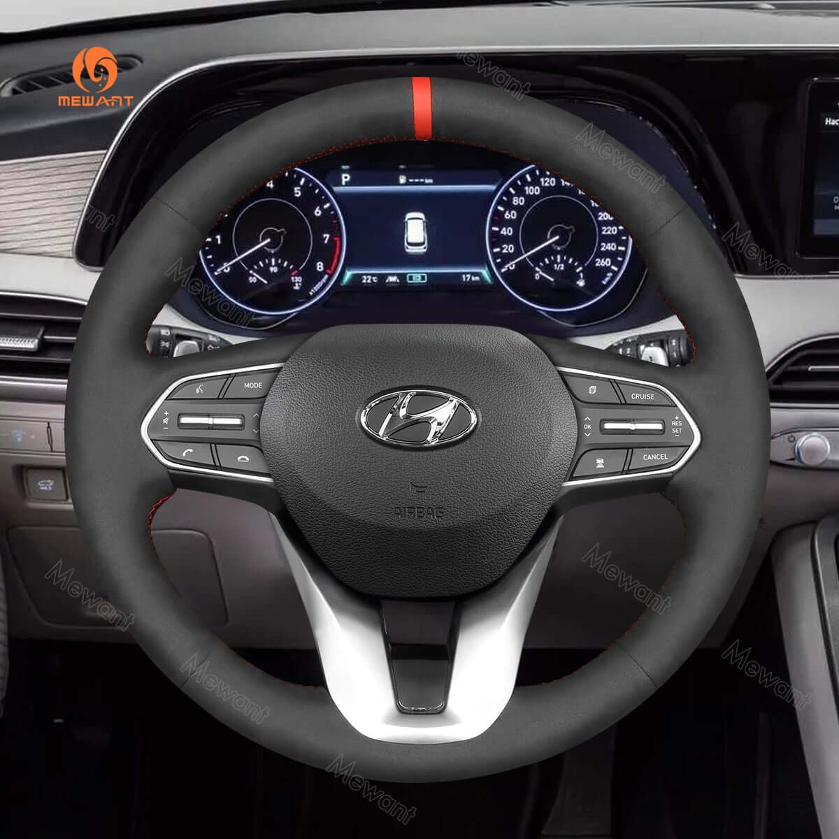 MEWANT Steering Wheel Cover for Hyundai Santa Fe IV Palisade 2018 - 2023 - Alcantara, Leather, Carbon Fiber, Easy Install, Non - Slip, Best Steering Wheel Cover