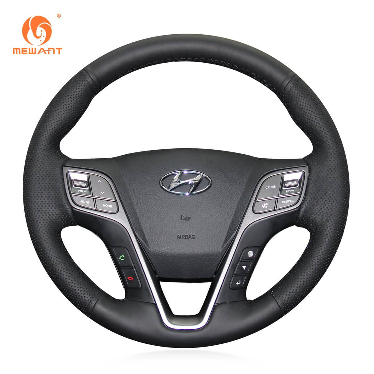 MEWANT Steering Wheel Cover for Hyundai Santa Fe Sport Santa Fe XL Grand Santa Fe H350 2013 - 2019 - Alcantara, Leather, Carbon Fiber, Easy Install, Non - Slip, Best Steering Wheel Cover
